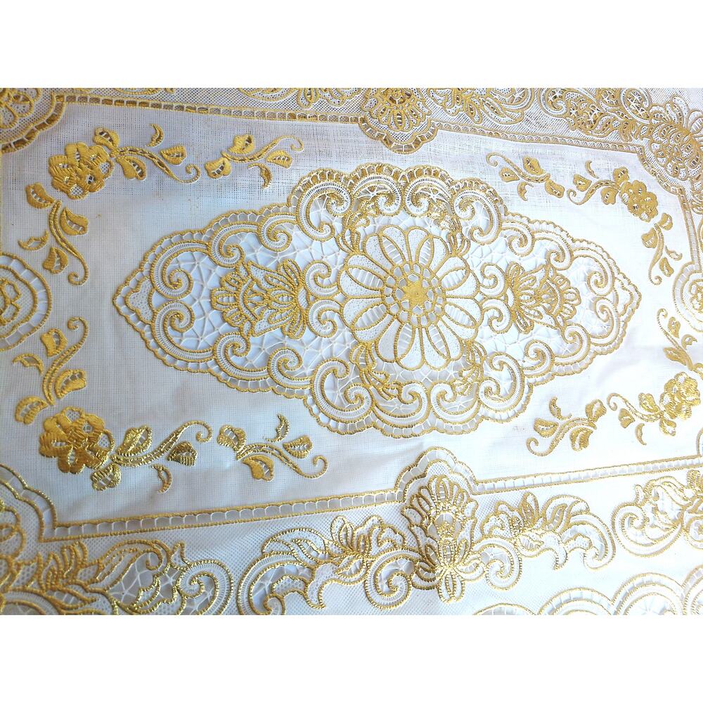 Vintage Gilded Lace Vinyl Placemats Gold Floral Washable Table Mats Set of 6 - Picture 2 of 4